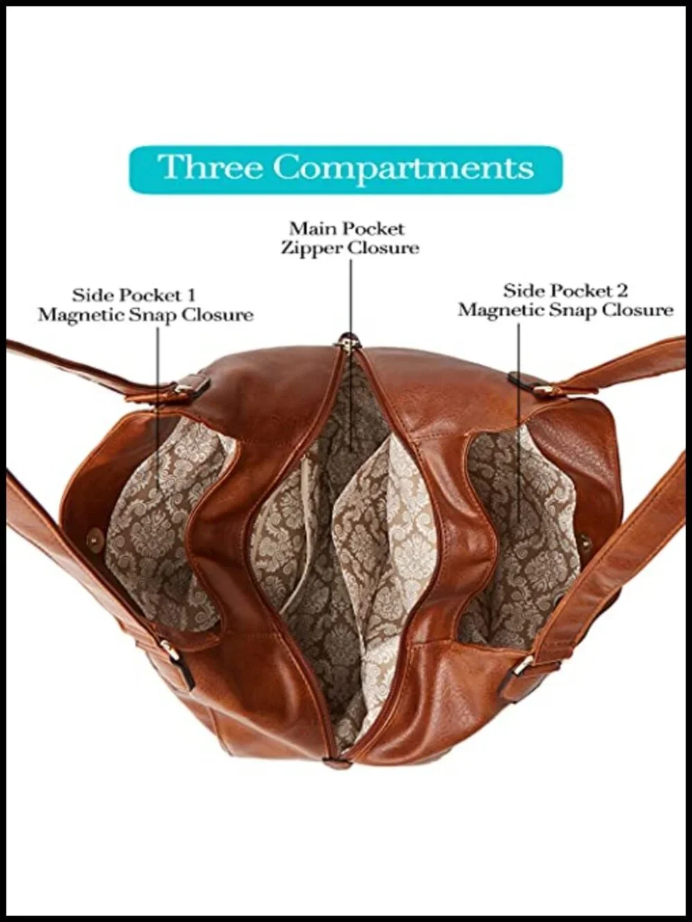 Vegan Leather Hobo Shoulder Bag Tote with Multiple Pockets